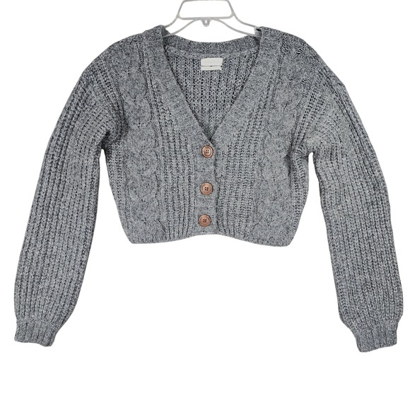 Urban Outfitters Alpaca Crop Cardigan Sweater S Women Lolli Gray Cableknit Y2K - Picture 1 of 12